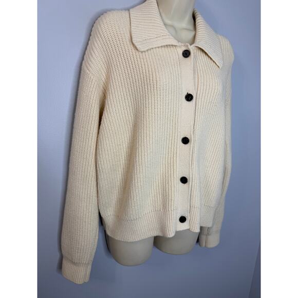 Rails Esme Cream Ribbed Cardigan Ivory Women's M NO Removable Faux Fur Collar - Picture 3 of 12